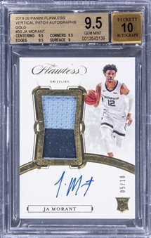 2019-20 Panini Flawless Vertical Rookie Patch Autographs Gold #50 Ja Morant Signed Patch Rookie Card (#05/10) - BGS GEM MINT 9.5/BGS 10